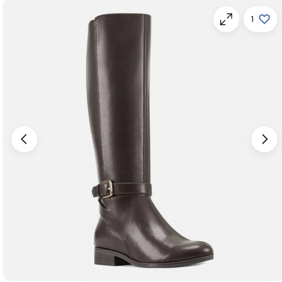 Nine West Shoes - Nine West Giani3 Dark Brown Faux Leather Riding Boots Buckle Detail Sz 9M